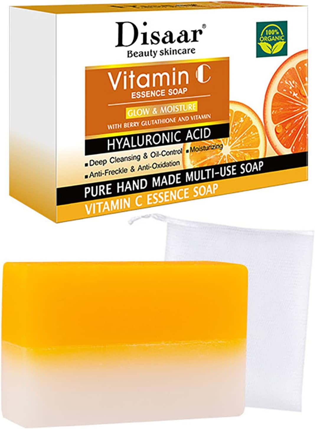 DISAAR BEAUTY Vitamin C Essence Soap Moisturizing Hyaluronic Acid Deep Cleansing Oil Control Anti-Freckle 100g/3.5fl.oz