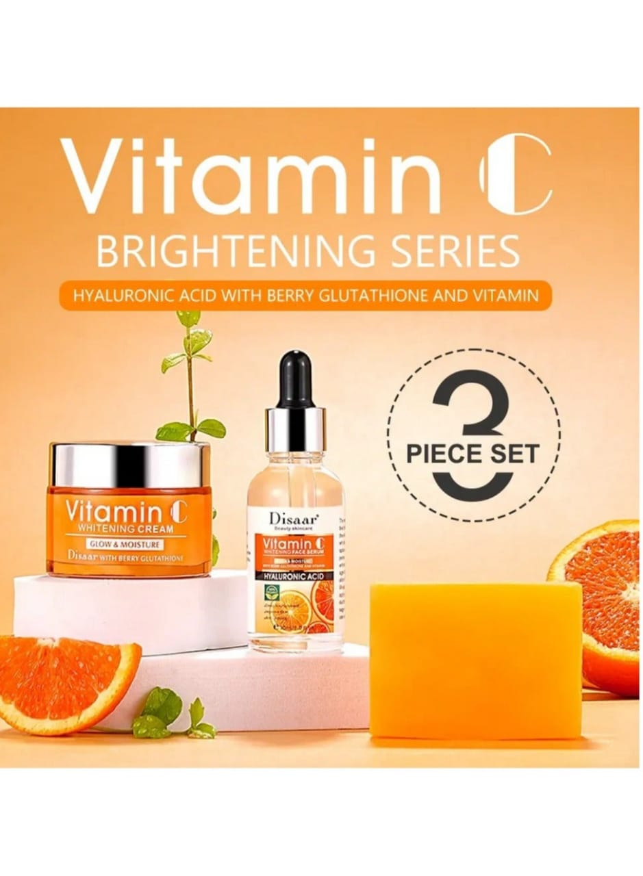 Vitamin C Whit Hyaluronic Acid Whitening Brightening Facial Skin Care 3Pcs Set